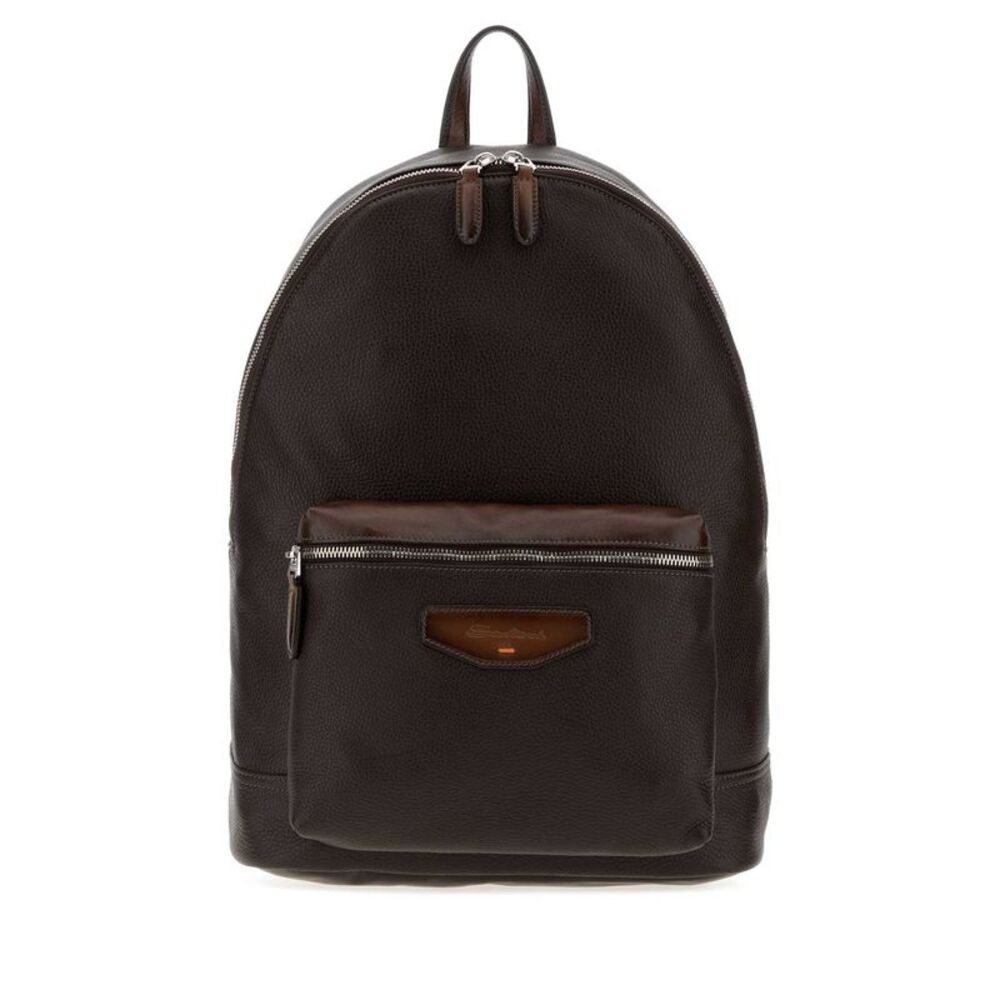Santoni Men Dark Brown Leather Backpack
